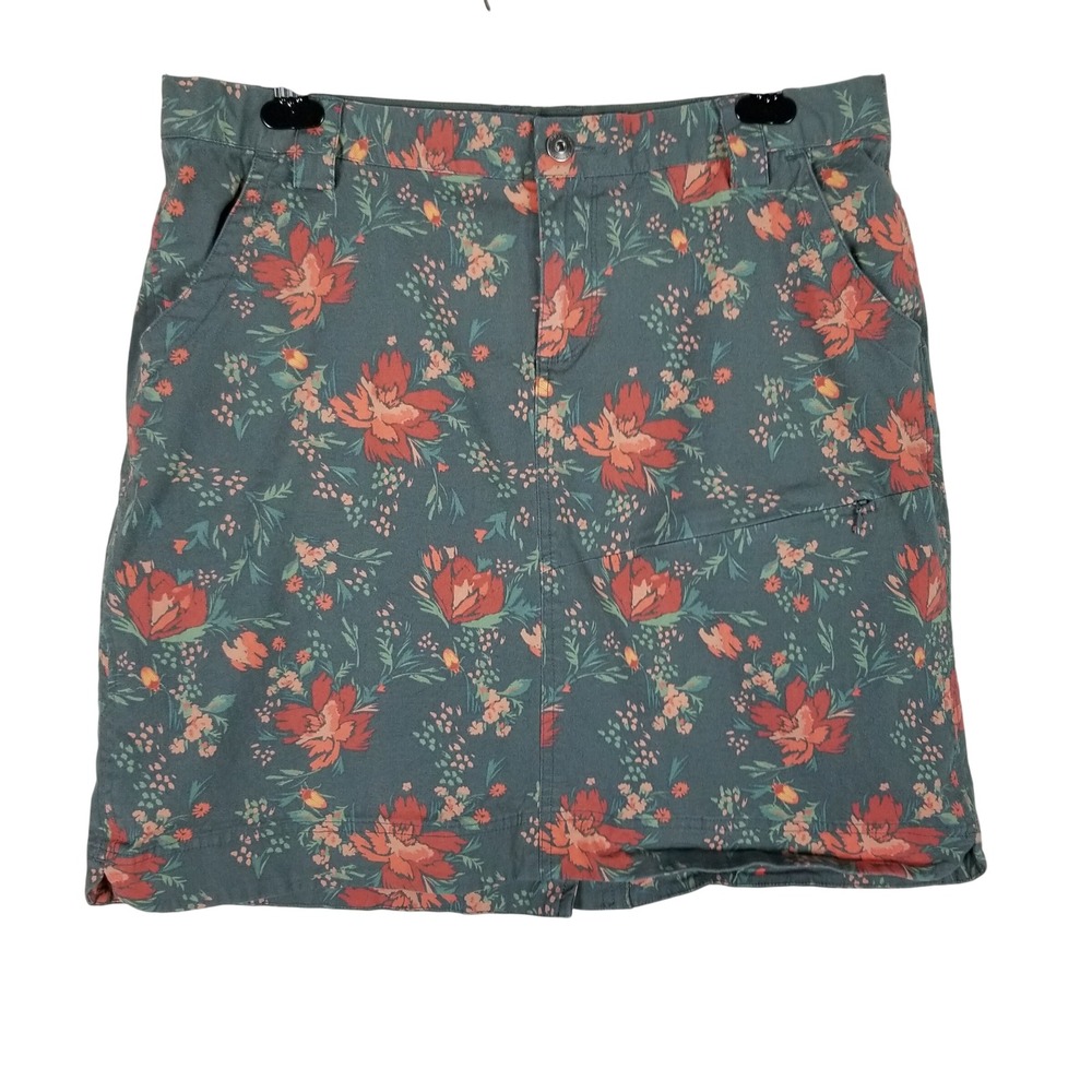 Duluth Trading Co Skort Womens 14 Teal Floral Multi-Pocket Active Skirt 311